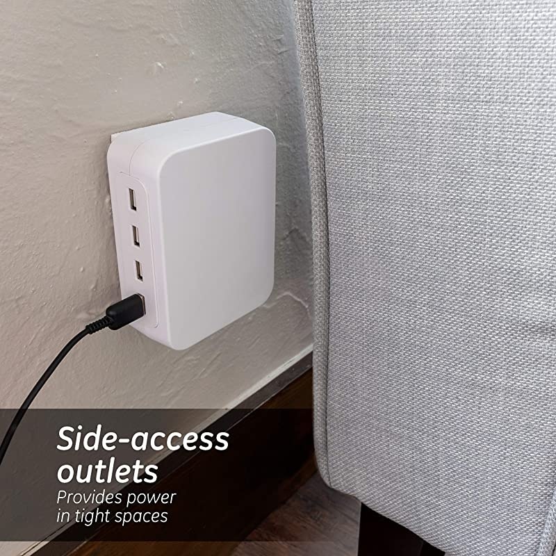 Ultra Pro USB Charging Sur Protector, 4 USB Outlet Adapter, 3 Outlet Wall Tap, Side Access Outlets, Automatic Shutdown Technology, 4.8A USB, 560 Joules, White, 39680
