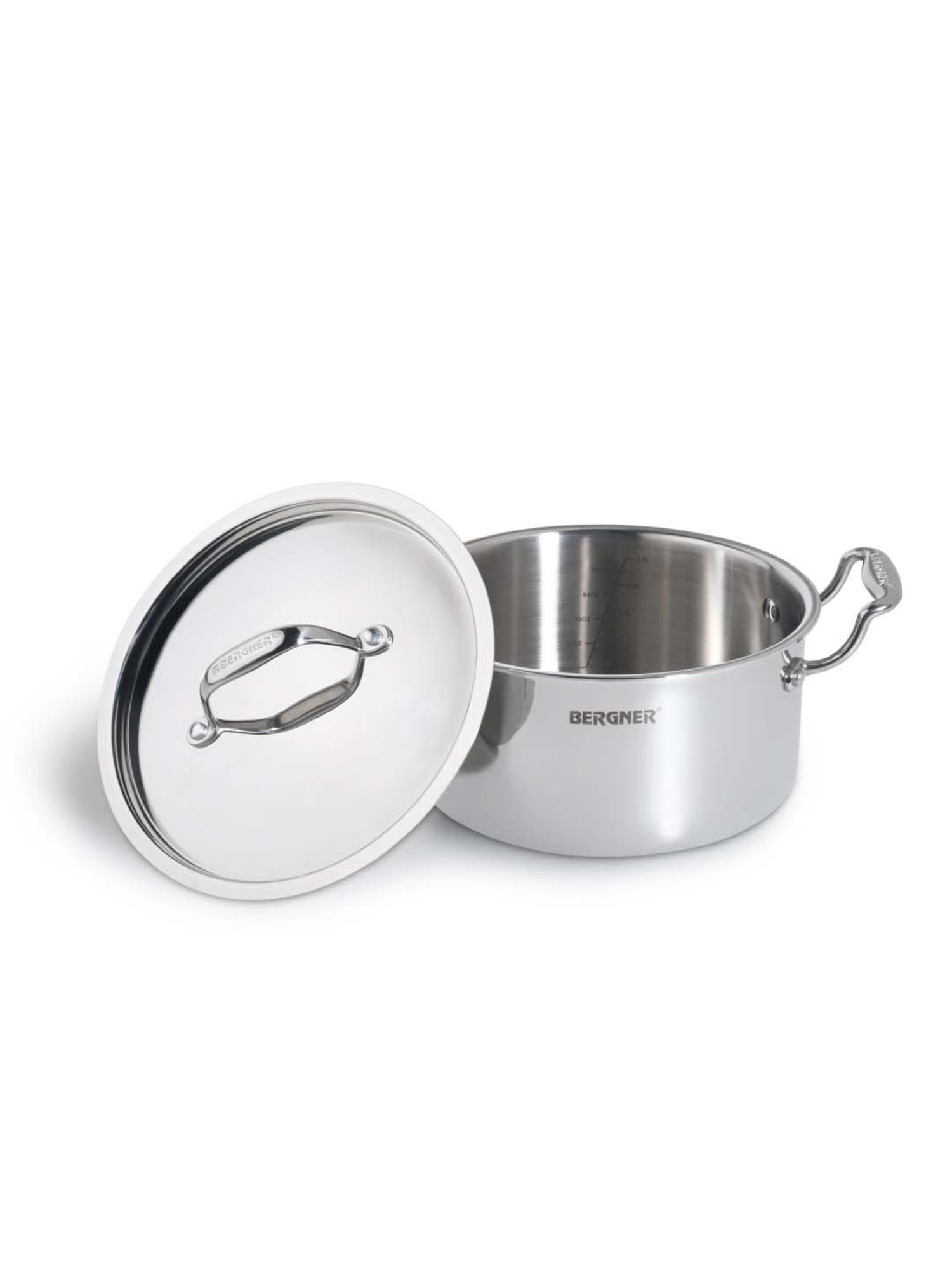 Bergner Triply Silver Stainless Steel Induction Base Casserole 20 cm diameter with Lid - Set of 1
