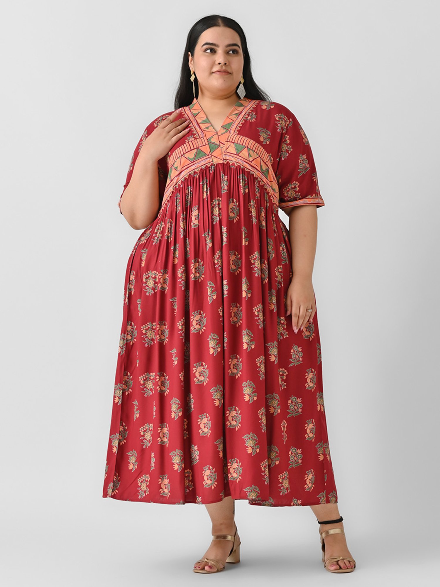 Rustorange Maroon Printed Ethnic Dress