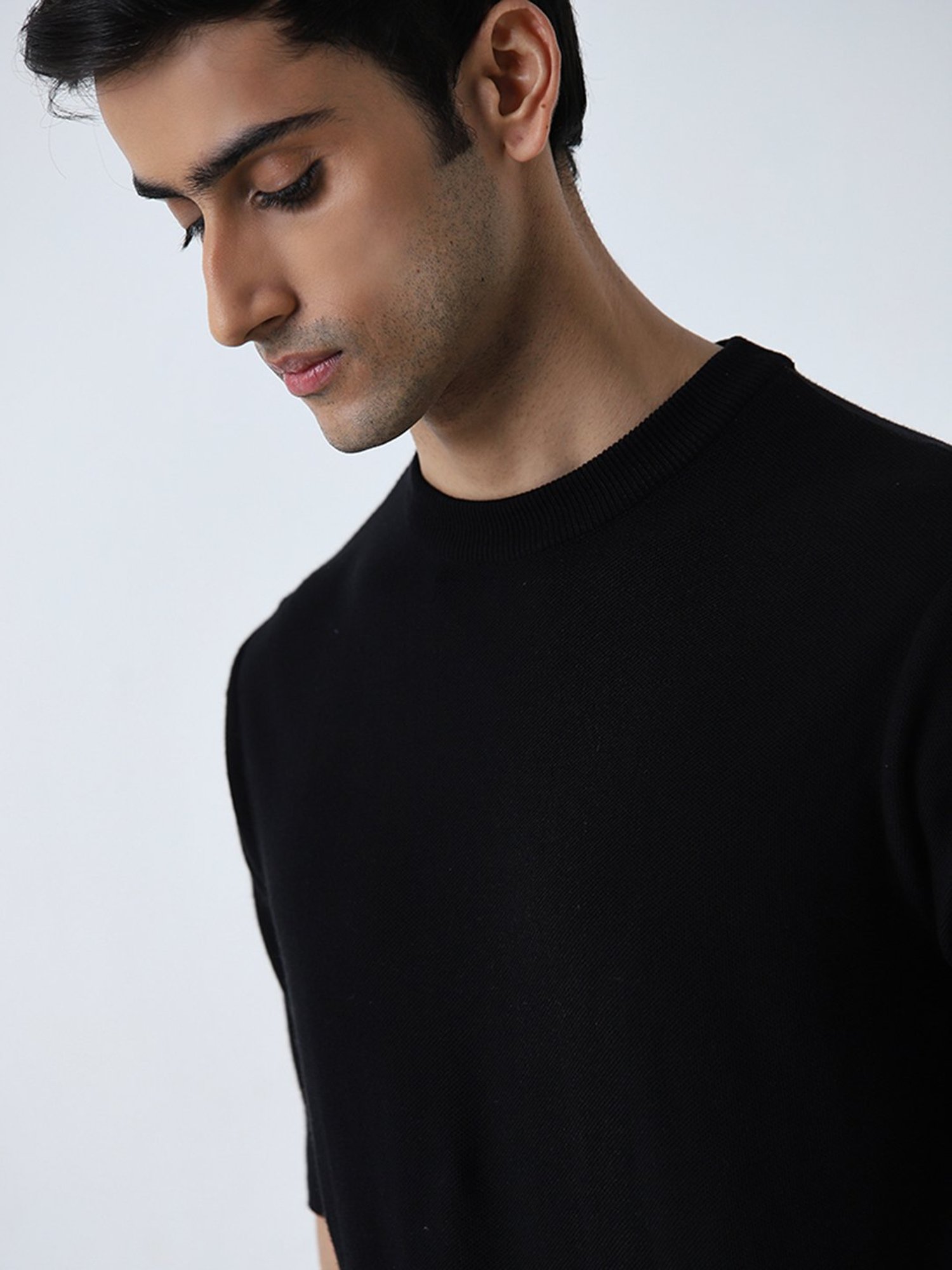 WES Formals by Westside Black Solid Slim-Fit T-Shirt