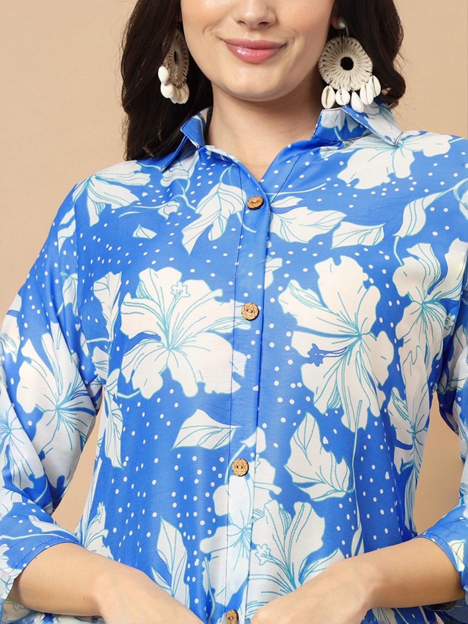 Skylee Blue Floral Print Kurta Pant Set