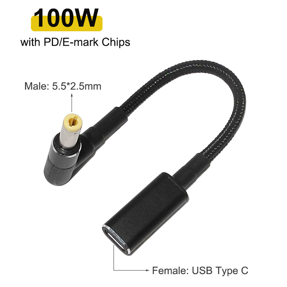 100W USB Type C Female to 5.5x2.5mm Plug Converter Laptop Power Adapter Connector USB C Fast Charging Cable for Laptop Charger