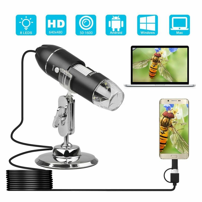 1600x Camera 8 LED OTG Endoscope USB Digital Microscope Magnificon w/ Stand