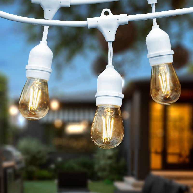 Brightech Ambience Pro Outdoor String Lights with 15 Hanging Sockets & White LED Edison Bulb for Outside, Backyard, Cafe, Patio, or Porch, 48 Foot