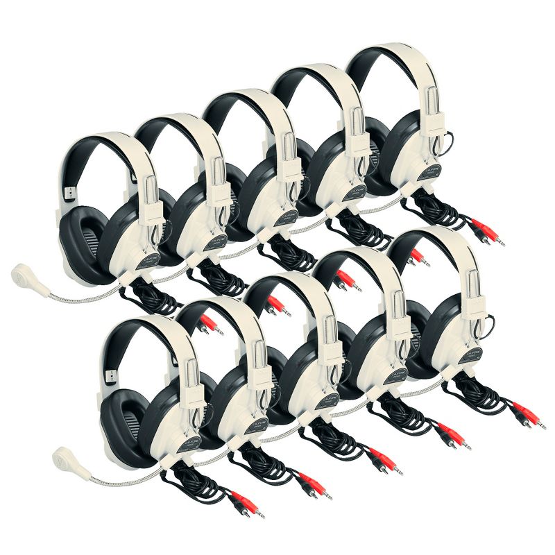 Califone 3066AV-10L Deluxe Over-Ear Stereo Headsets with Gooseneck Microphone, Dual 3.5mm Plugs, Beige, pk of 10
