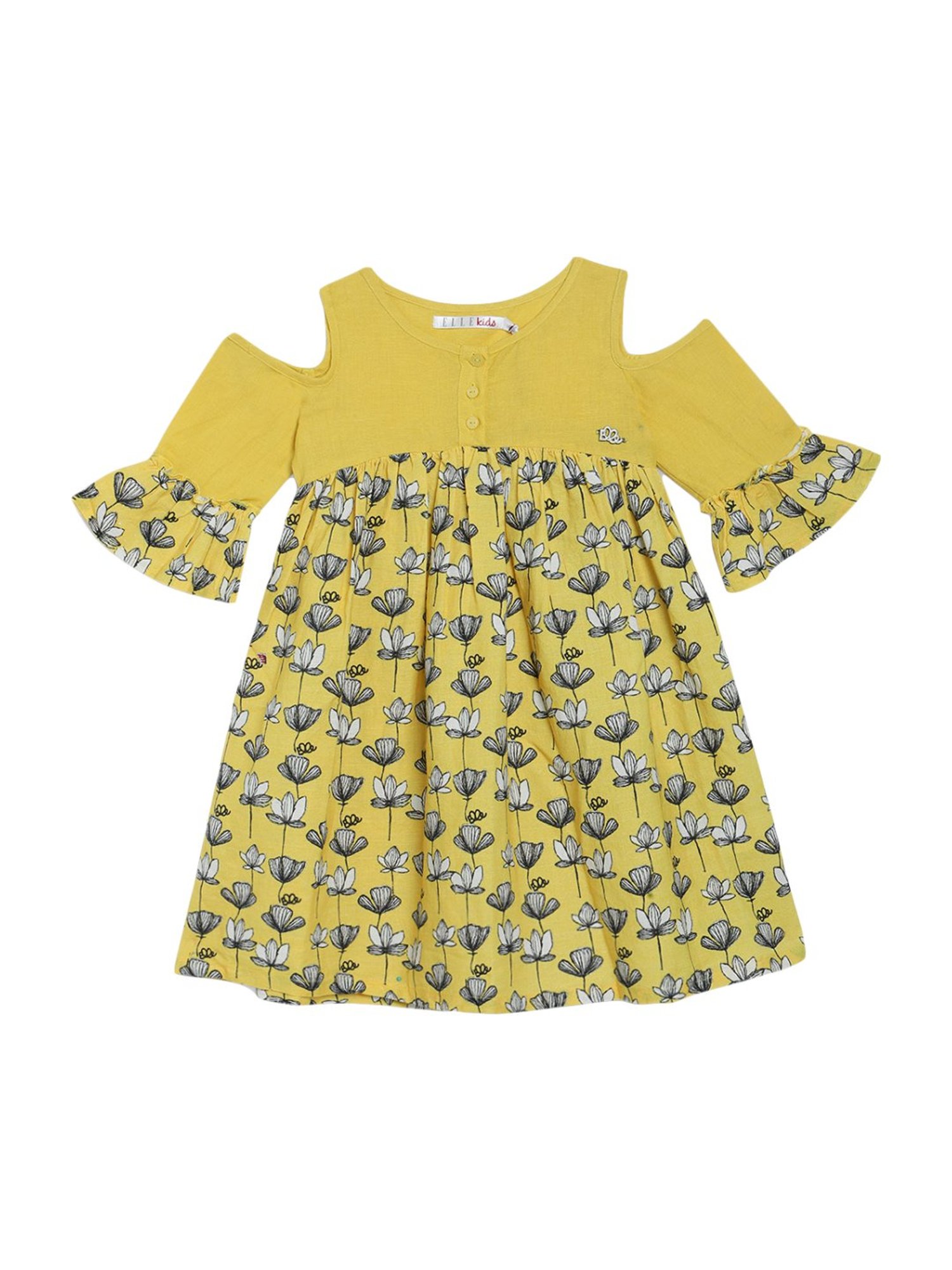 Elle Kids Yellow Cotton Printed Dress