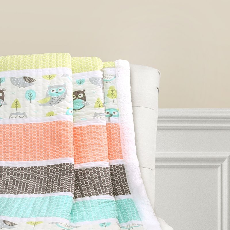 50"x60" Owl Striped Sherpa Throw Blanket Coral - Lush Décor