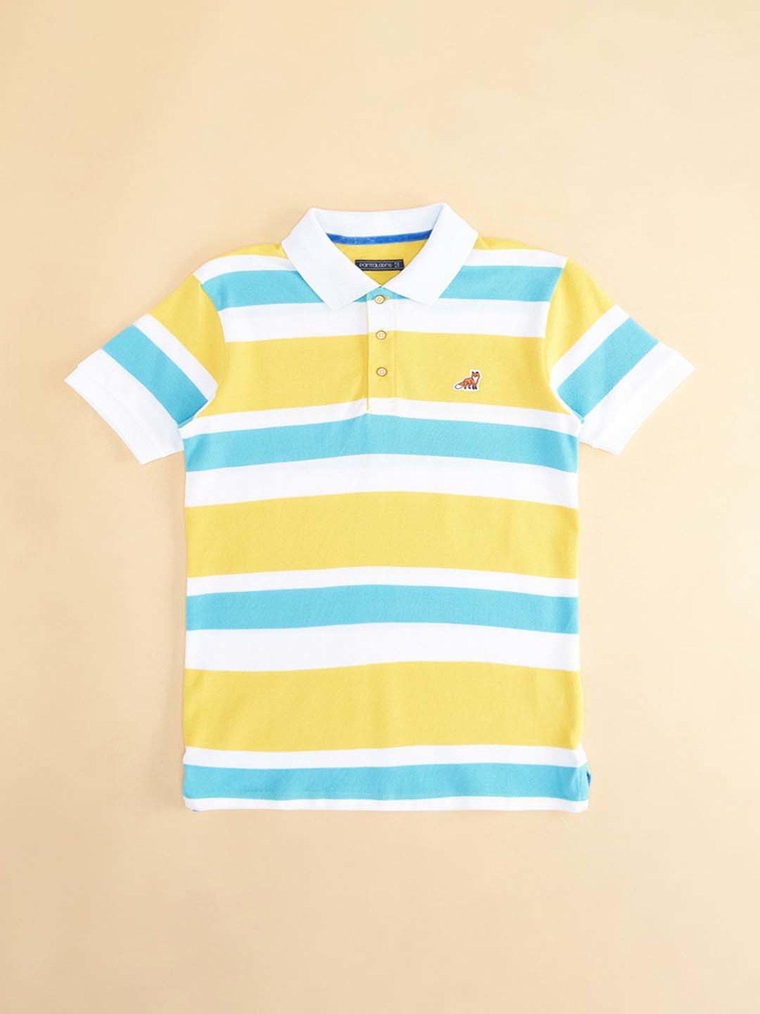 Pantaloons Junior Yellow & Blue Cotton Striped Polo T-Shirt