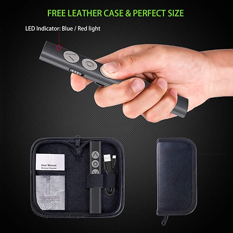 Wireless Presenter Rechargeable Presenter Remote Clicker with Red Laser Presentation Pointer 24GHz Remote Presentation USB Control PowerPoint PPT Clicker for Windows Mac OS Linux