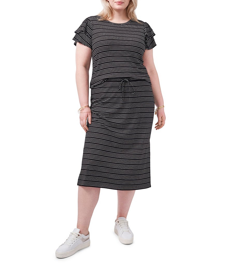 1. STATE Plus Size Striped Crew Neck Tiered Ruffle Short Sleeve Tee