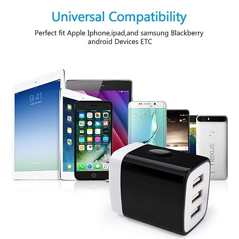 Wall Charger,  2Pack 3.1A 3 Port USB Plug Cube Wall Charger Adapter Charging Block Box Compatible iPhone 11 Pro XS MAX XR X 8 7 6S Plus, Samsung Galaxy S20 FE 5G S10 S9 S8/Note20 Ultra 5G 10 9 8