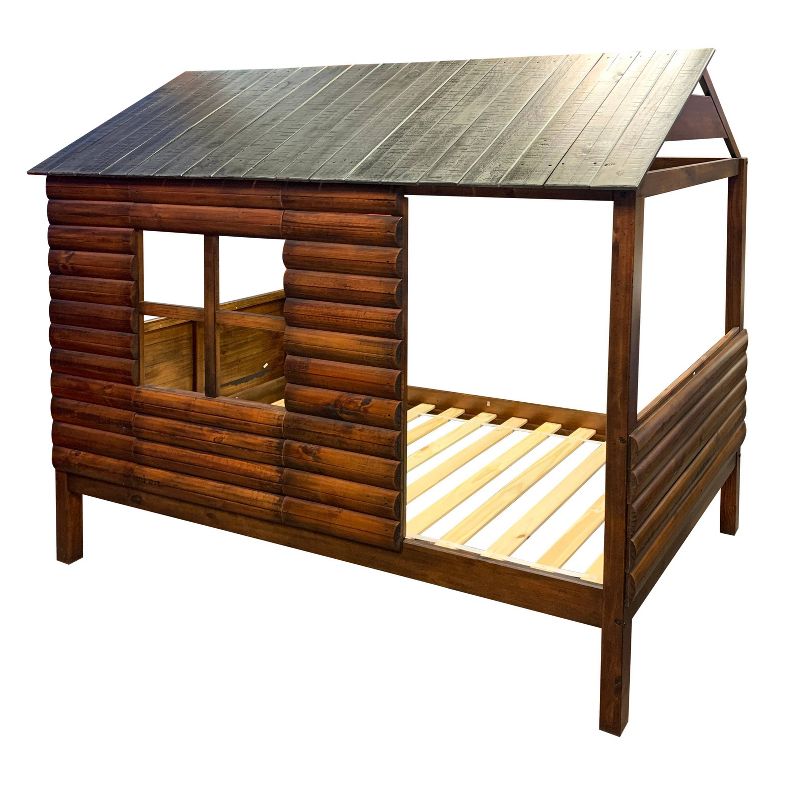 Twin Log Cabin Low Loft Bed Rustic Walnut - Donco Kids