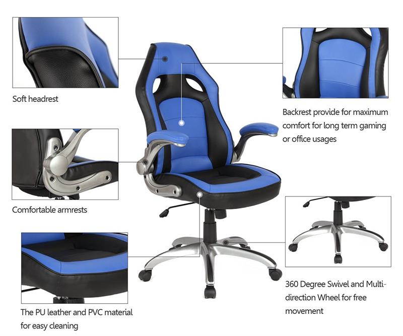 ProHT High-Back Executive Office Desk Chair, Racing Style, Royal Blue/Black, 05164