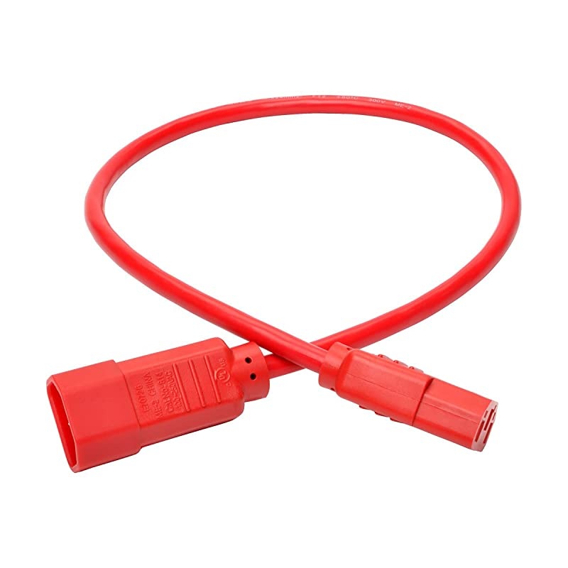 Standard Computer Power Extension Cord 10A 18 AWG IEC320C14 to IEC320C13 Red 2 ft P004002ARD