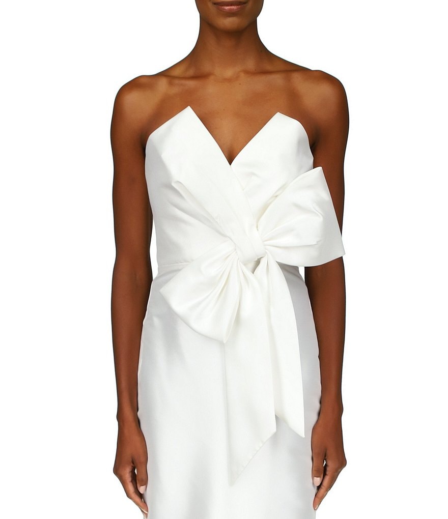Badgley Mischka Strapless V-Neck Sleeveless Bow Cocktail Dress