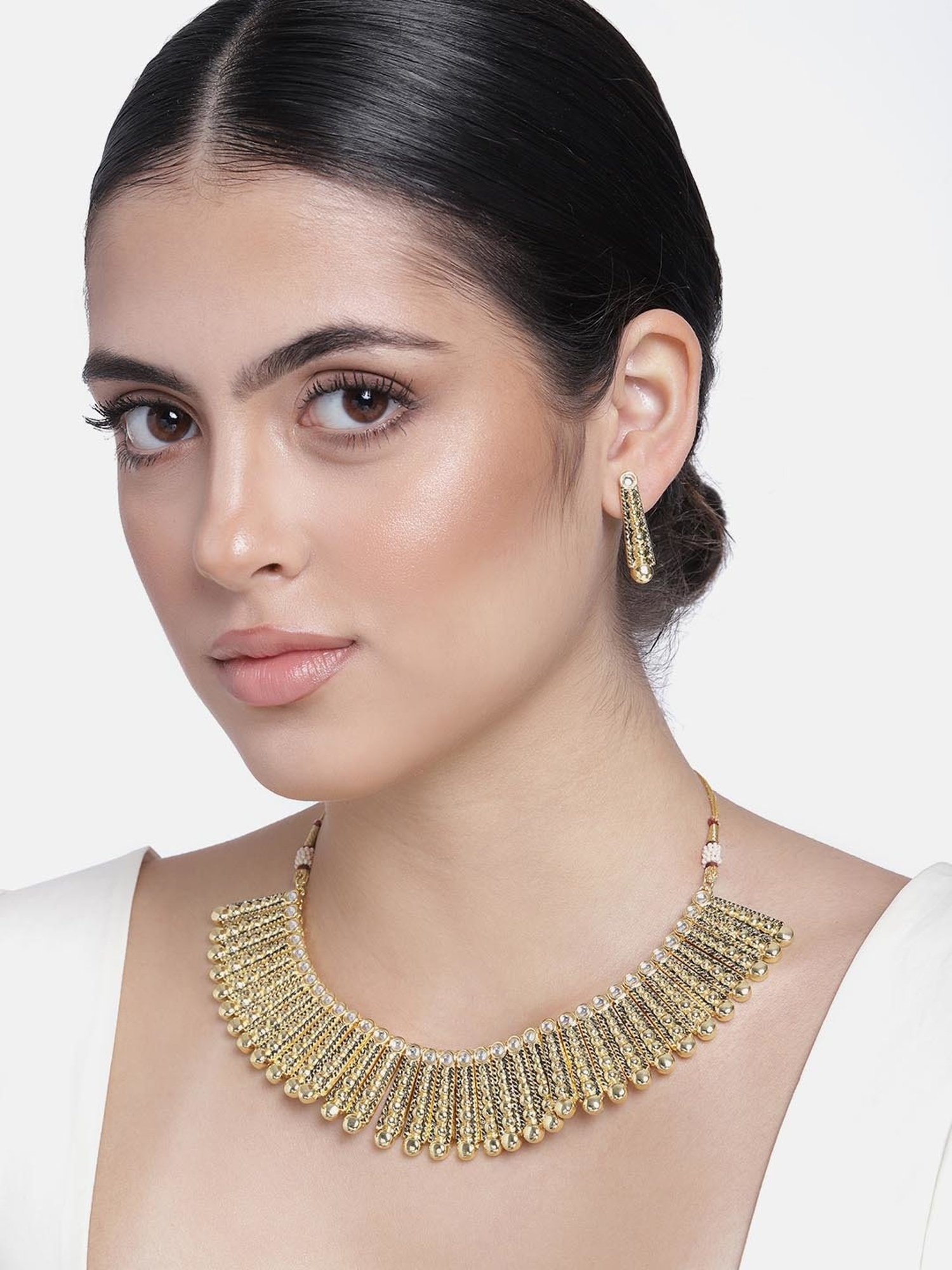 Estele Gold-Plated Traditional Kundan Necklace & Earring Set for Women