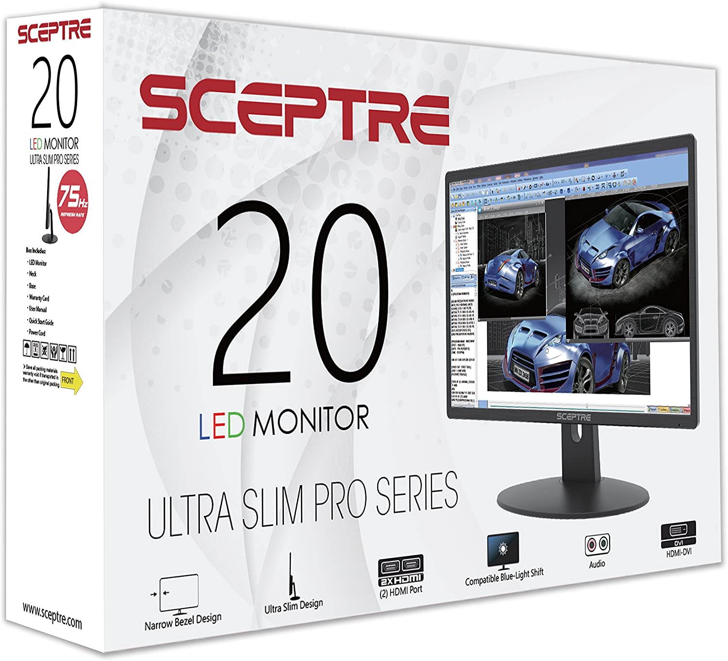 20" 1600x900 75Hz Ultra Thin LED Monitor 2x HDMI VGA Built-in Speakers, Machine Black Wide Viewing Angle 170&deg; (Horizontal) / 160&deg; (Vertical)