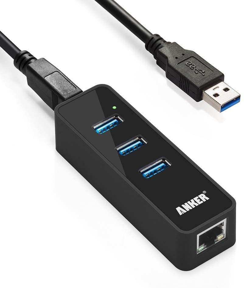 Anker 3-Port USB 3.0 HUB with 10/100/1000 Gigabit Ethernet Converter (3 USB 3.0 Ports, A RJ45 Gigabit Ethernet Port, Support Windows XP, Vista, Win7/8 (32/64 bit), Mac OS 10.6 and Above, Linux) Black