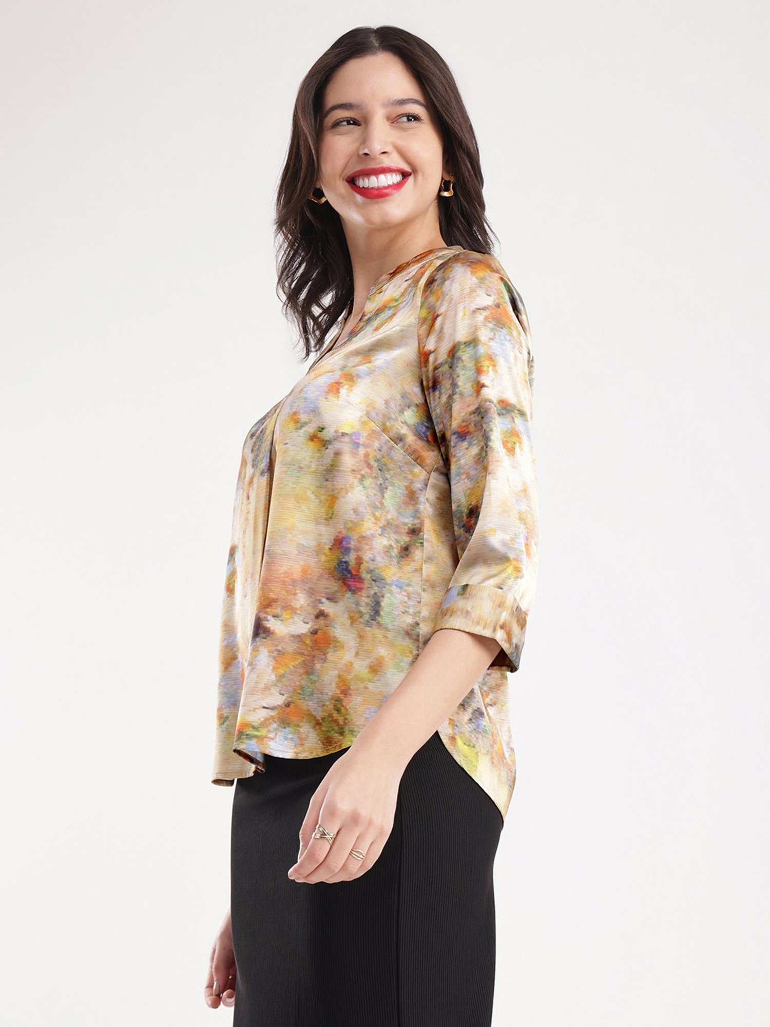 Fablestreet Beige Floral Print Top