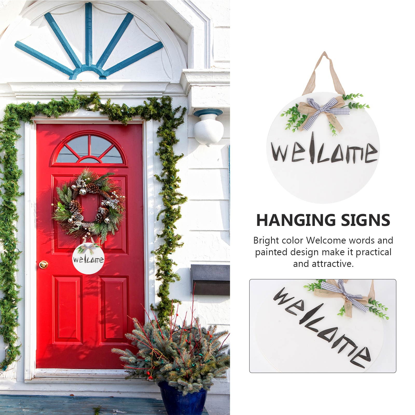 Creative Xmas Hanging Board Welcome Design Door Plate Wall Sign Door Hanging Tag