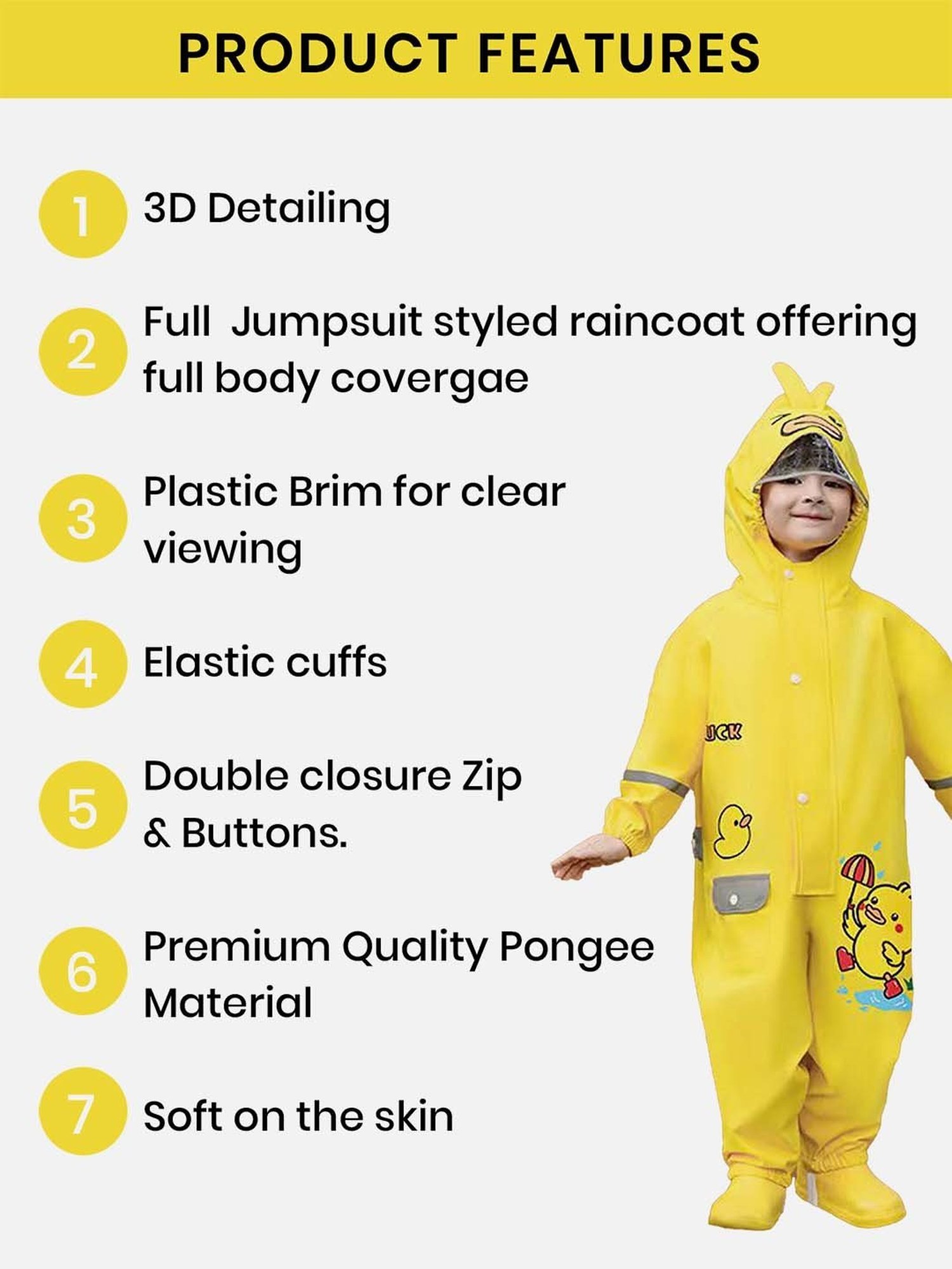 Little Surprise Box Kids Yellow Printed Full Sleeves Raincoat