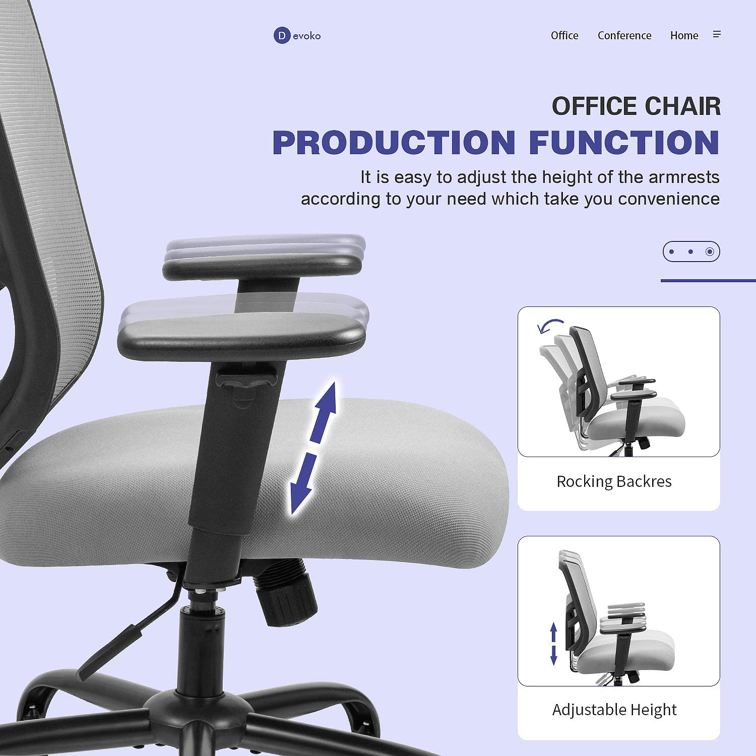 Devoko Big and Tall Office Chair 400 lbs Ergonomic Desk Chair with Adjustable Armrests High-Back Computer Chair with Lumbar Support Executive Swivel Conference Chair (Gray)