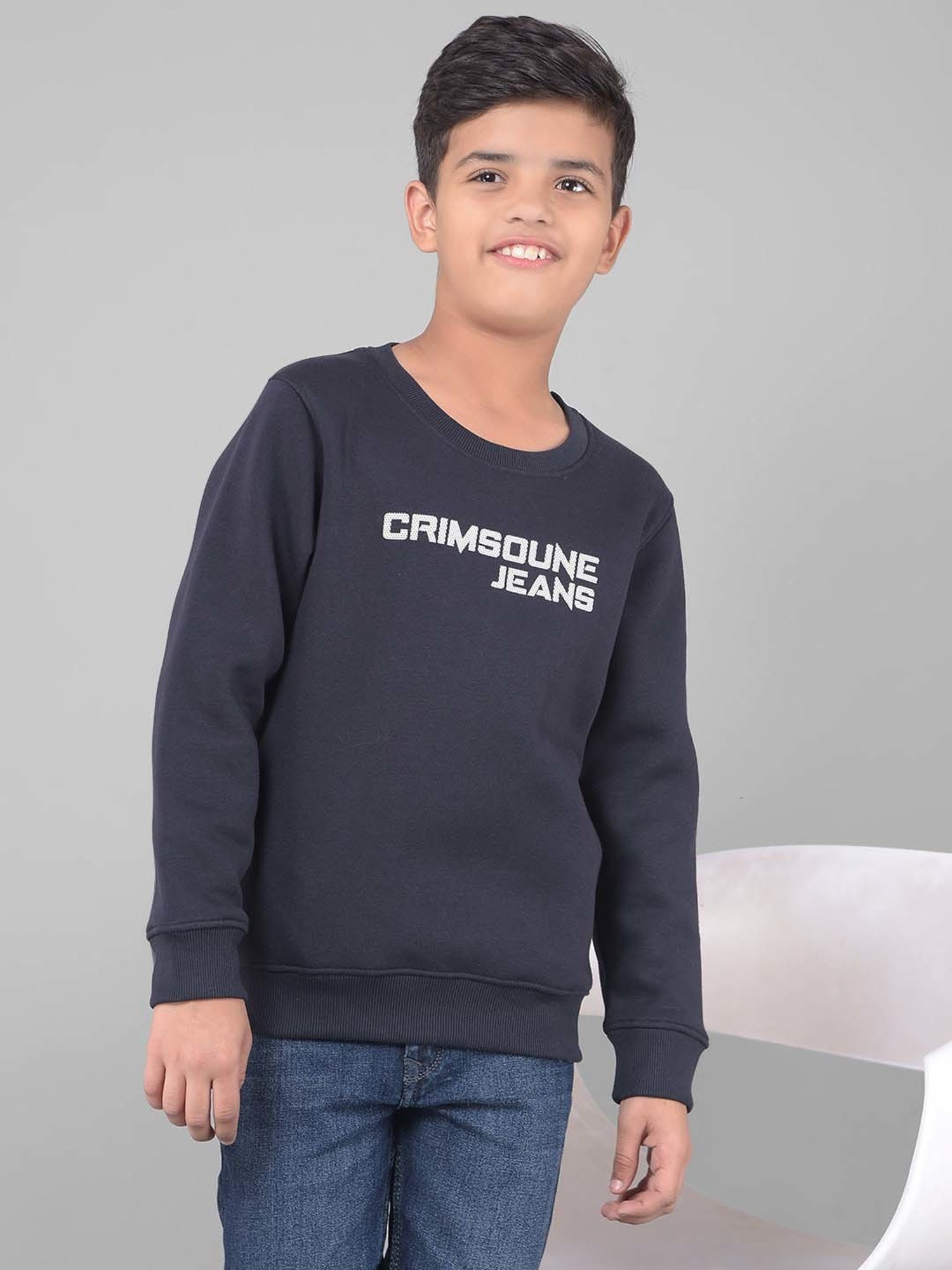 Crimsoune Club Kids Navy Printed Full Sleeves Sweatshirt