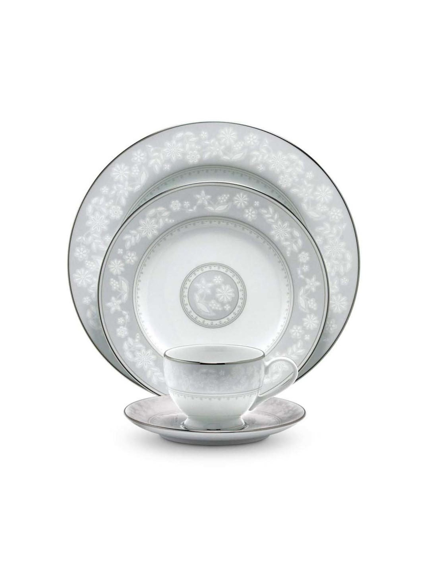 NORITAKE Winter Sonata White & Grey Porcelain Dinner Set