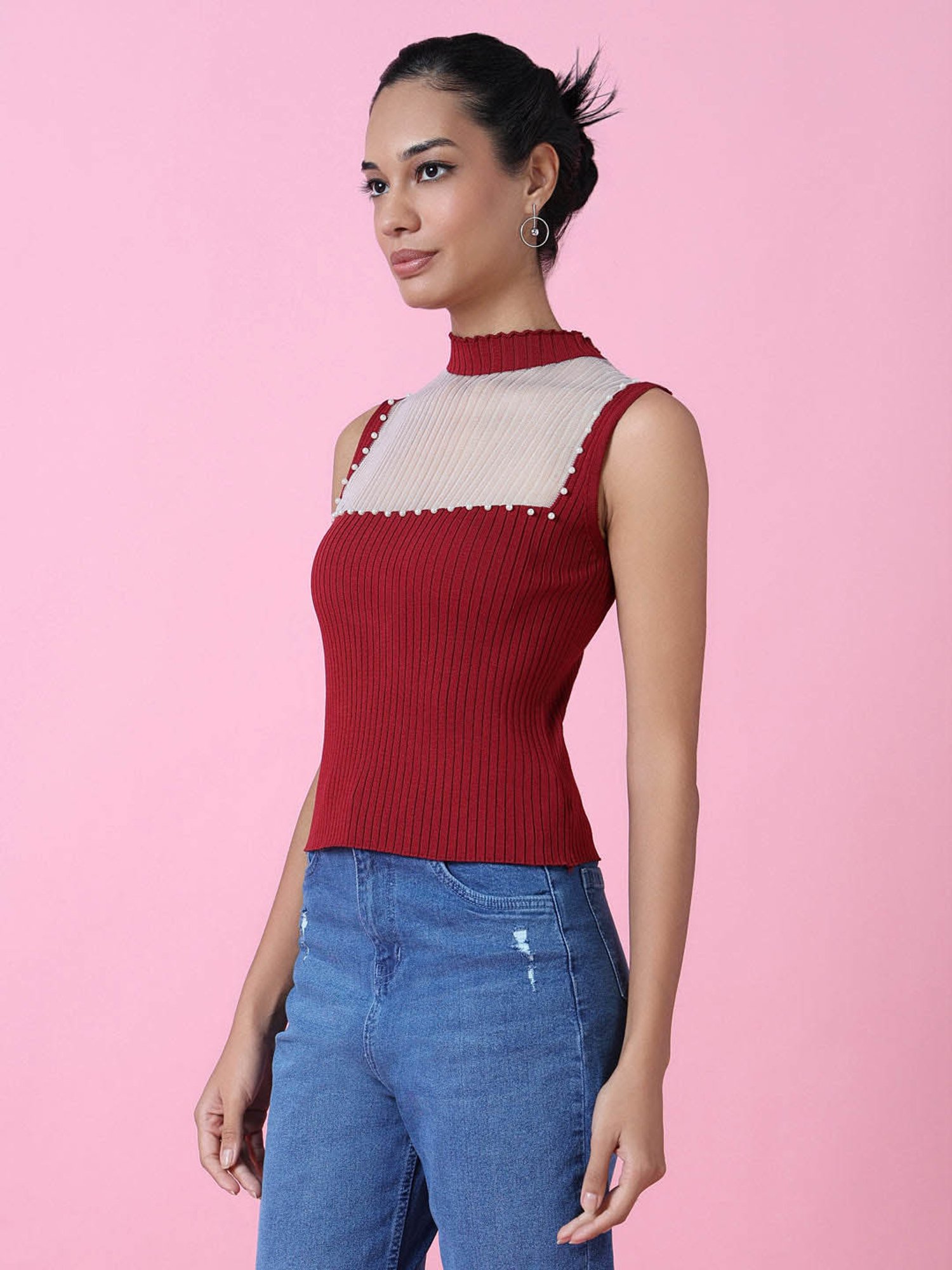 SHOWOFF Red Embellished Top