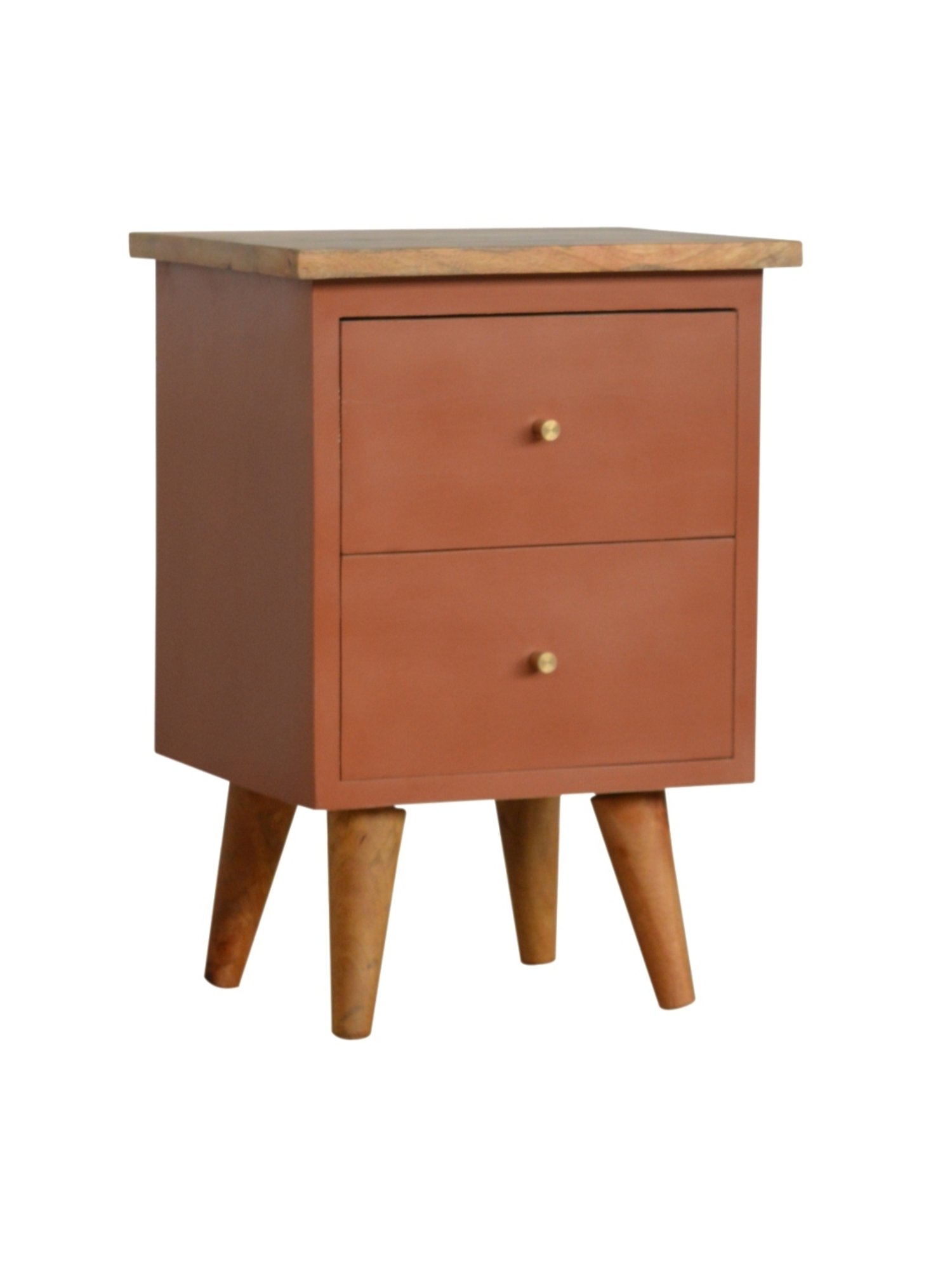 Artisan Furniture Solid Brown Mango Wood Side Table Brick Red Finish