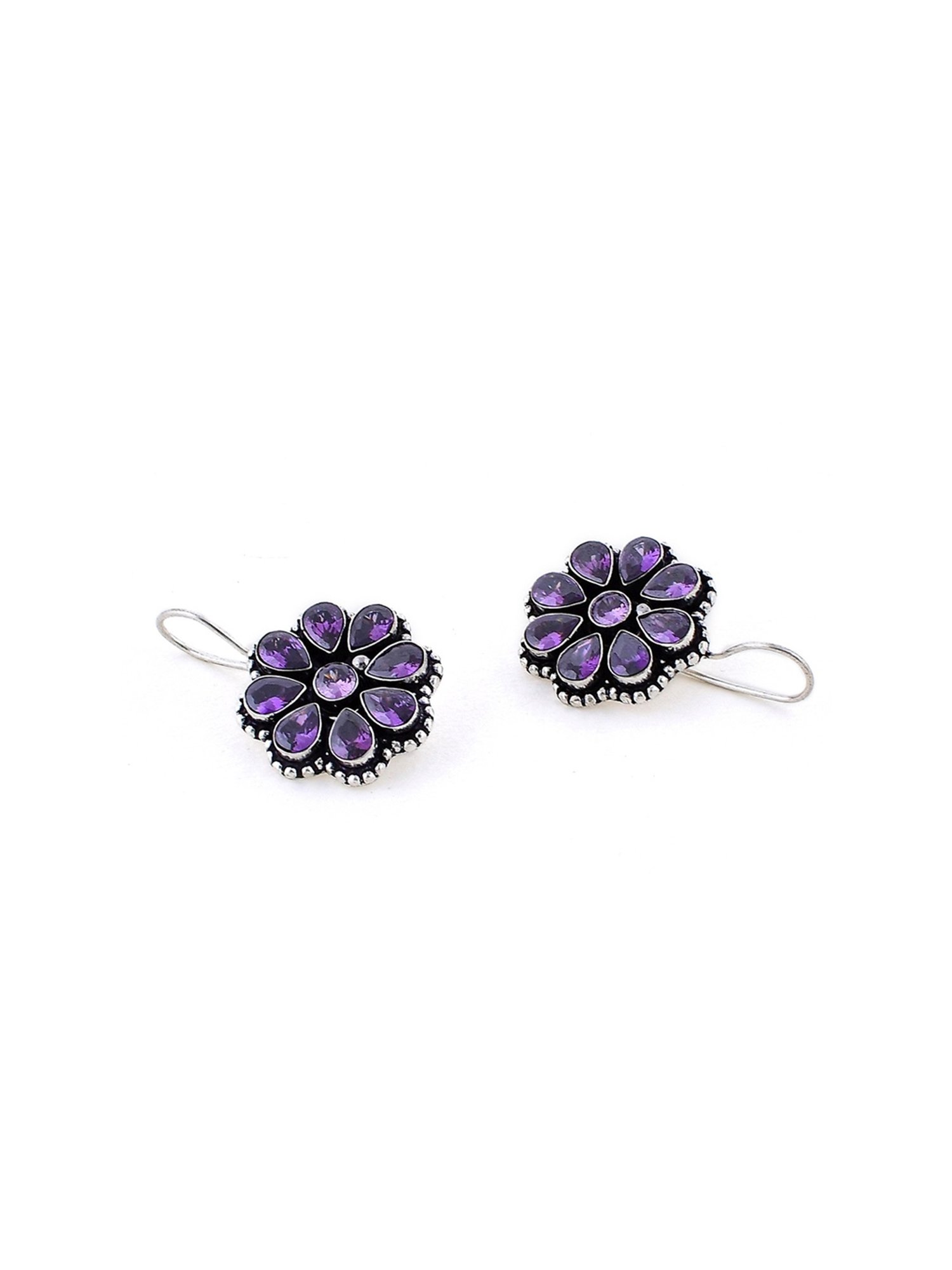 Imli Street Purple Silver Tone Stone-Studded Handcrafted Drop Earrings