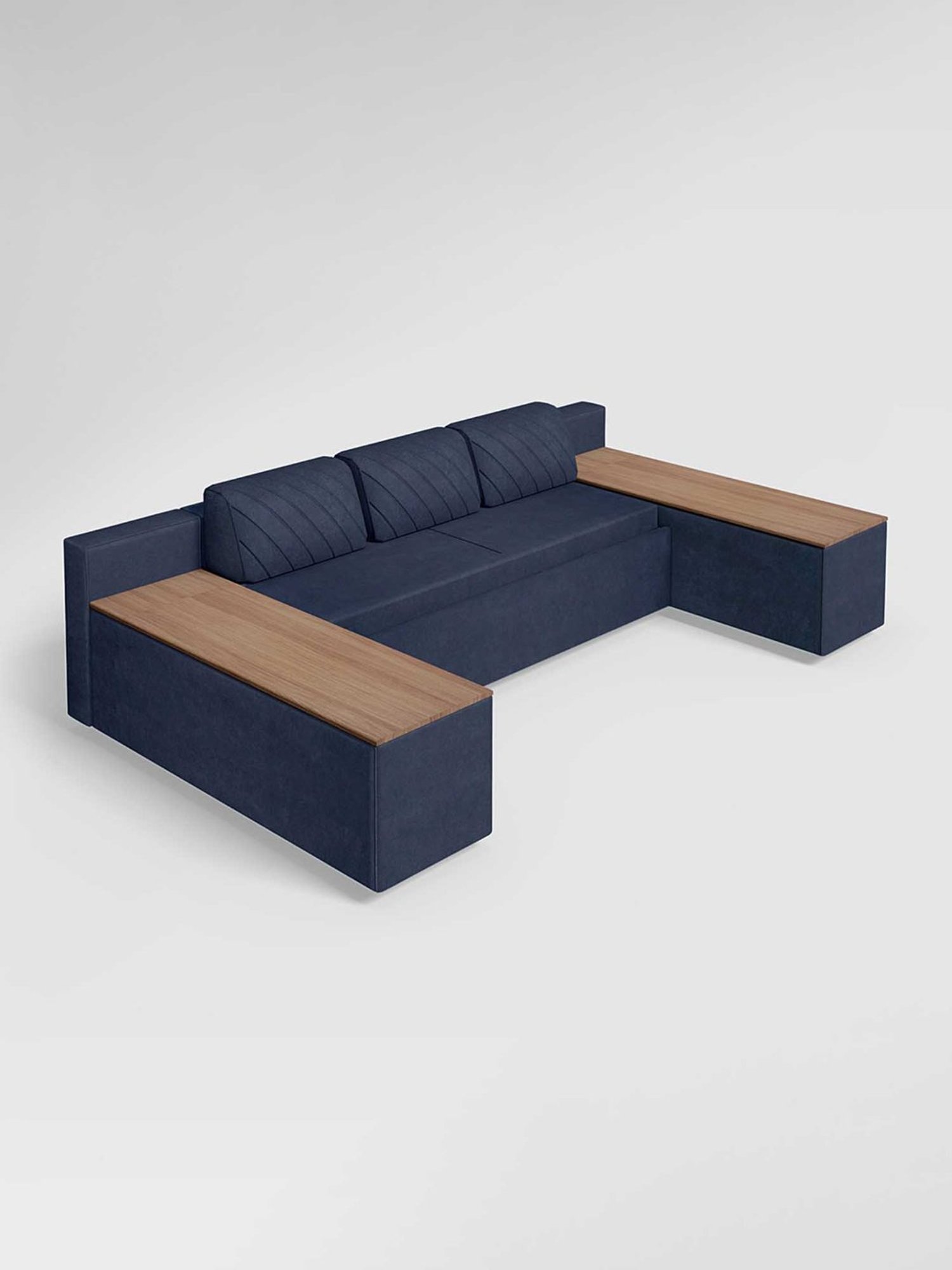 Godrej Interio Attix Quilted Dark Blue Fabric 3 Seater Sofa Cum Bed with Storage