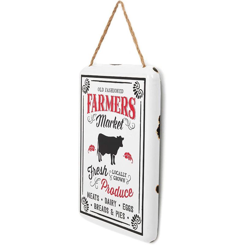 Farmlyn Creek Farmer's Market Rustic Metal Hanging Vintage Sign (11 x 8 In)