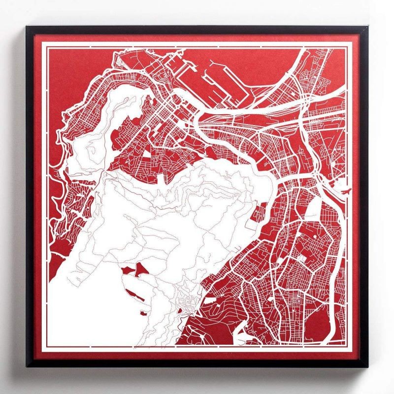 O3 Design Studio Cape Town Paper Cut Map by White 12x12 inches Paper Art