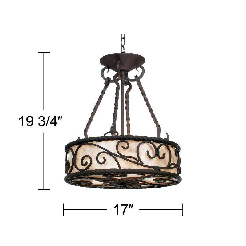 John Timberland Walnut Pendant Chandelier 17" Wide Rustic Country Cottage Scroll Natural Mica Shade for Dining Room House Kitchen