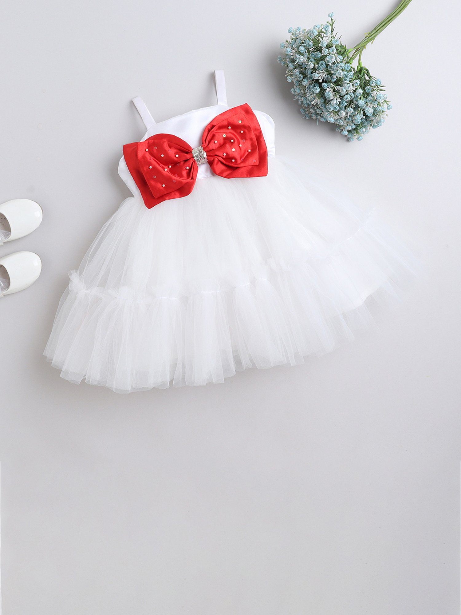 Many Frocks Kids White Solid Dress