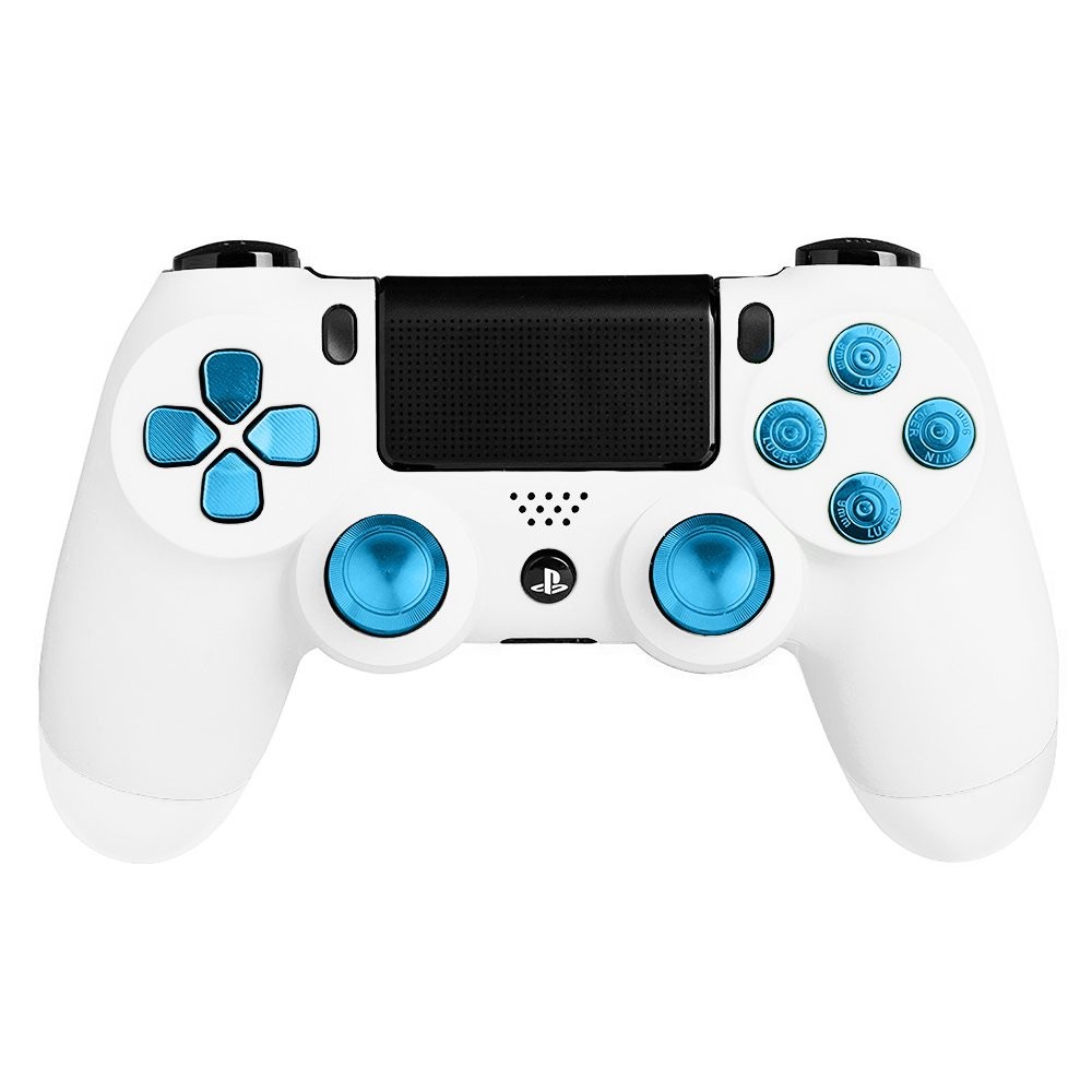 XFUNY(TM) Metal Bullet Buttons ABXY Buttons + Thumbsticks Thumb Grip and Chrome D-pad for Sony PS4 DualShock 4 Controller Mod Kit (Blue)