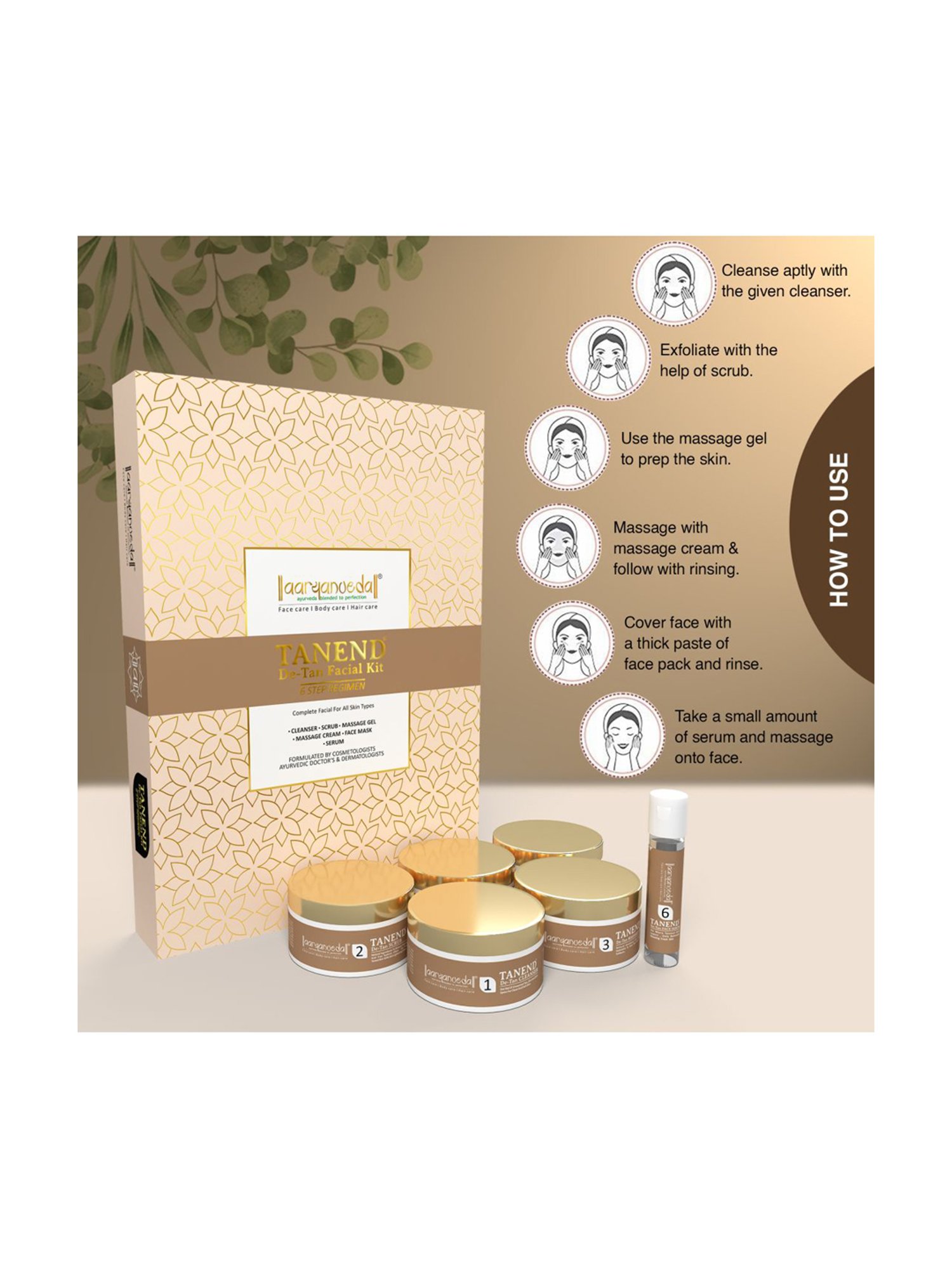 Aryanveda Tanend De-Tan Facial Kit, A Complete Solution With 6 Step Regimen
