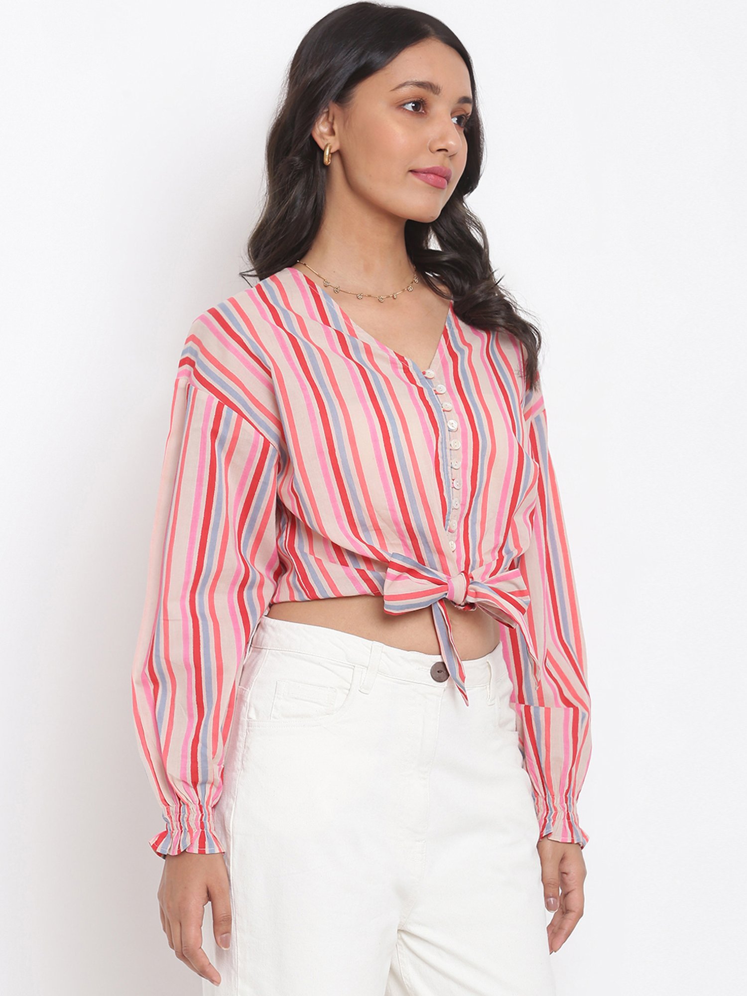 Fabindia Pink Cotton Striped Top