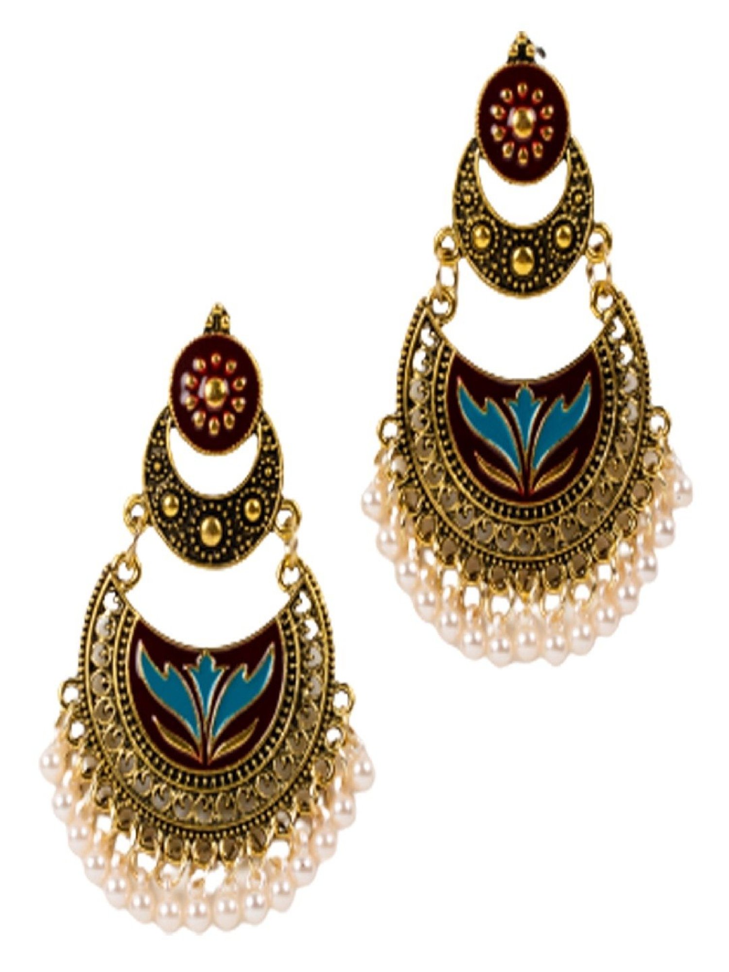 Jewelz Trendy Chand Bali Earrings Embellished With Small Pearls for Girls & Women