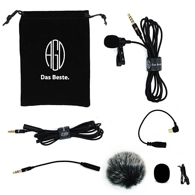 Lavalier Lapel Microphone Kit Clipon Omnidirectional Condenser Lav Mic Compatible with iPhone iPad GoPro DSLR Camcorder Zoom Audio Recorder PC MacBook Android PS4