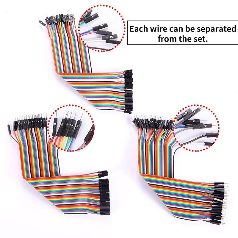 360 Pcs Multicolored Dupont Wire 40 Pin Male to Female x 3 40 Pin Male to Male x 3 40 Pin Female to Female x 3 Breadboard Jumper Wires Ribbon Cables Kit for Arduino 360 Wires
