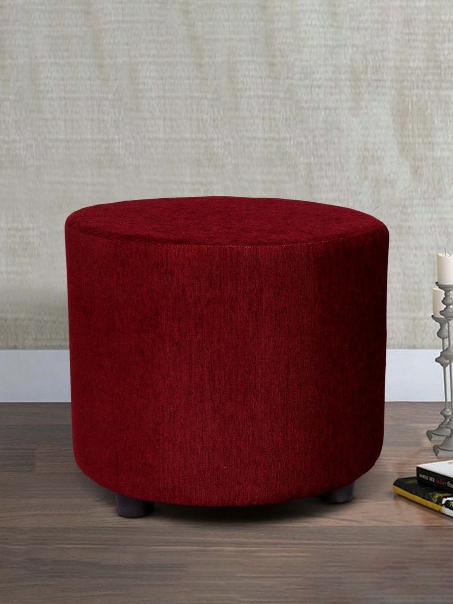 Ikiriya Lisbon Solid Maroon Wood Ottoman