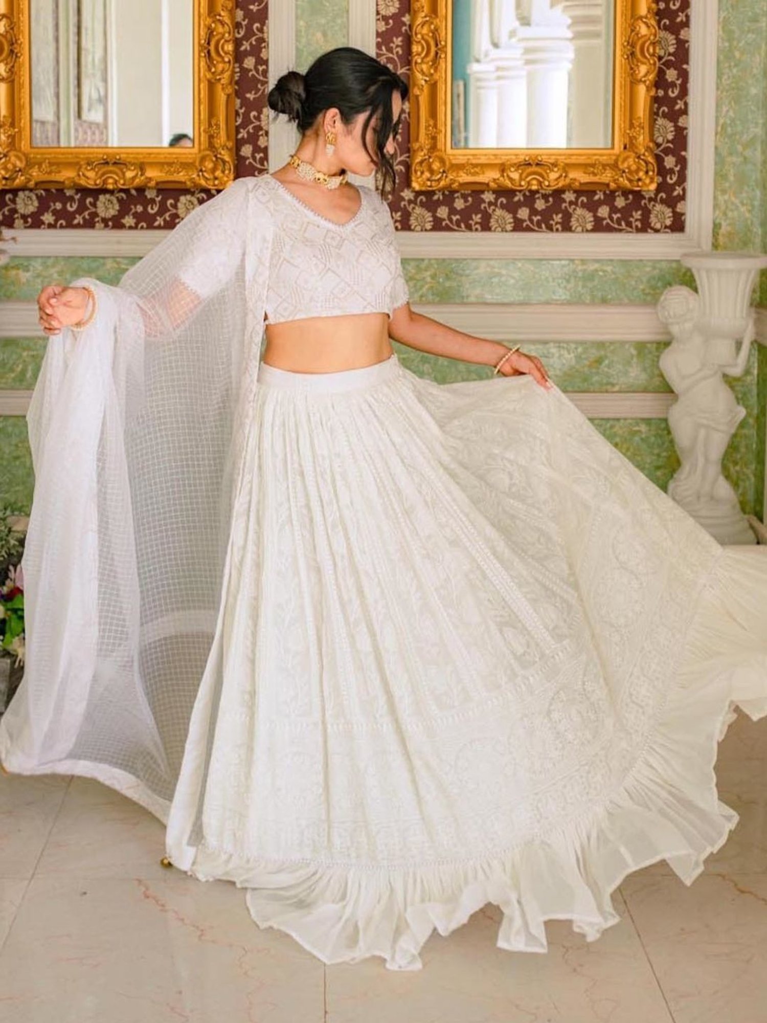 Monk and Mei Masoom Embroidered Dupatta - White