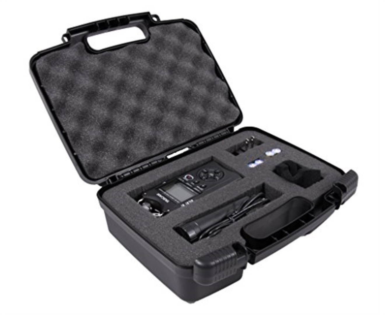 STURDY Recorder Carrying Travel Hard Case w/ Dense Foam for Tascam DR-05 , DR-40 , DR-22L , DR-100MKll , DR-44WL Portable Recorder , Mini Tripod , Adapter , Mic Pop Windscreen and Slim Accessories