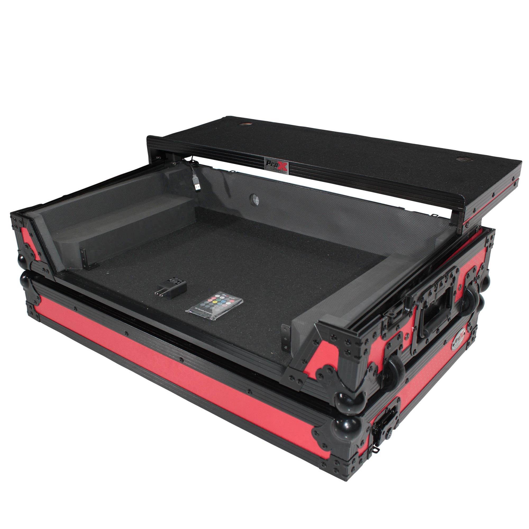 Digital Controller Flight Case W/Laptop Shelf & Wheels for Pioneer DDJ1000  (Black on Red)