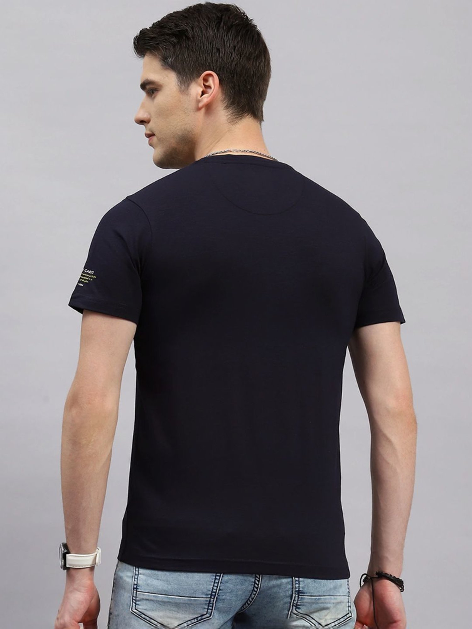 Monte Carlo Navy Blue Regular Fit Printed T-Shirt