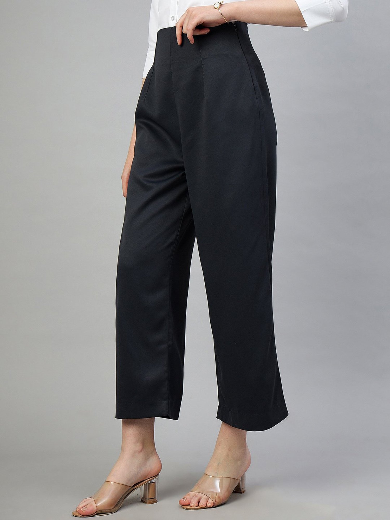 FITHUB Dark Grey Relaxed Fit High Rise Trousers