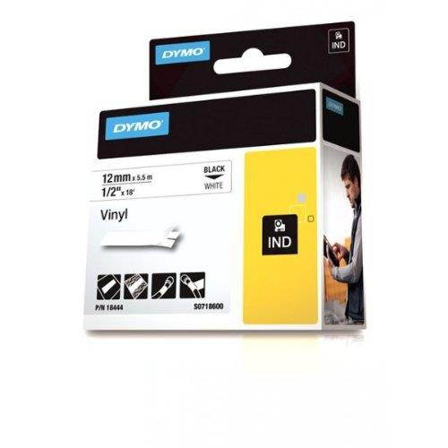 DYMO RhinoPRO Labeller Tape, Vinyl Tape Cassette 1/2 x 18', Box of 1, Black on White (18444)