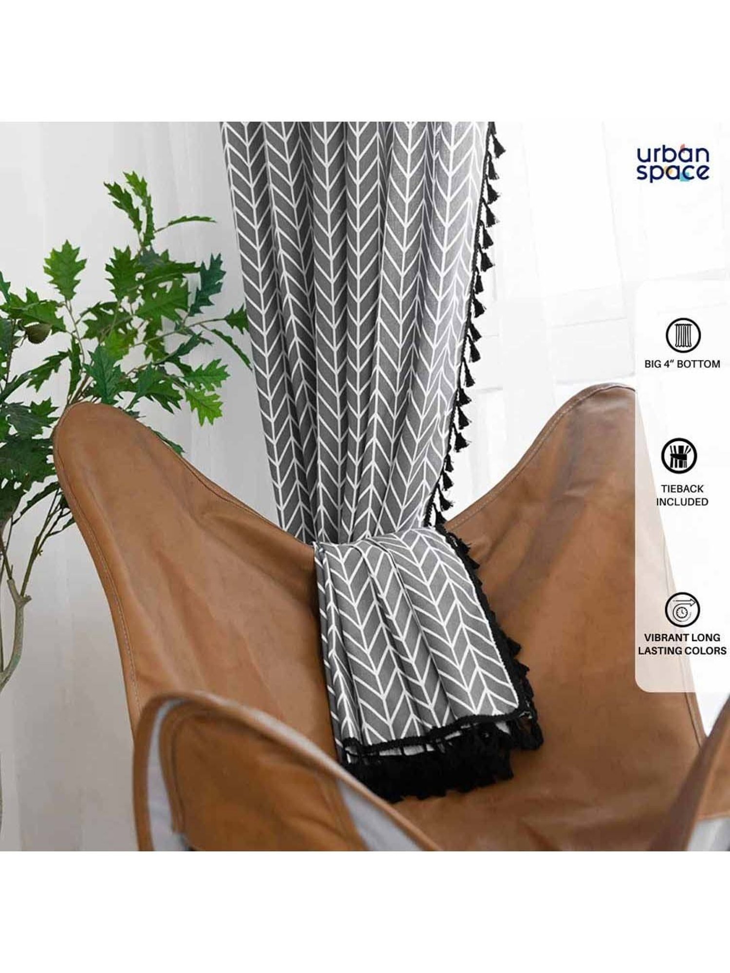 Urban Space Grey Cotton Door Curtain With Tieback & Eyelet